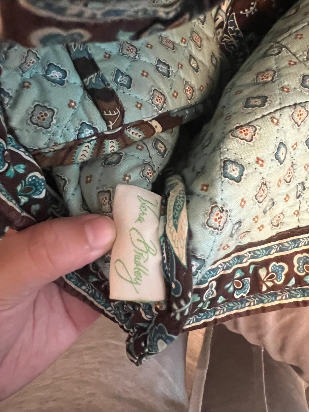Vera Bradley Brown & Teal Quilted Shoulder Tote - Picture 4 of 4
